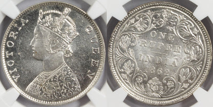 1862 M British India Rupee MINT ERROR Coin NGC MS61