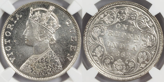 1862 M British India Rupee MINT ERROR Coin NGC MS61