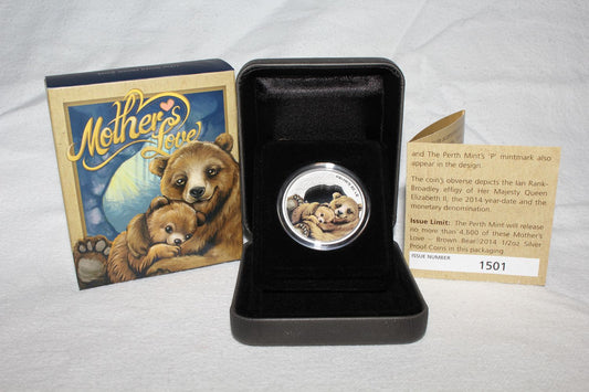 Tuvalu 2014 - 50 Cent 1/2oz. Silver Proof' Mother's Love - Brown Bear'