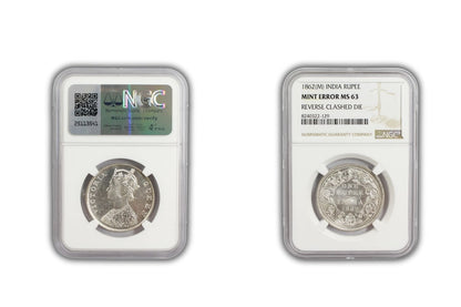 1862 M British India Rupee MINT ERROR Coin NGC MS63