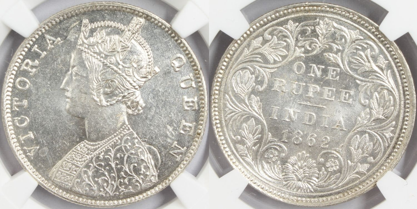 1862 M British India Rupee MINT ERROR Coin NGC MS63