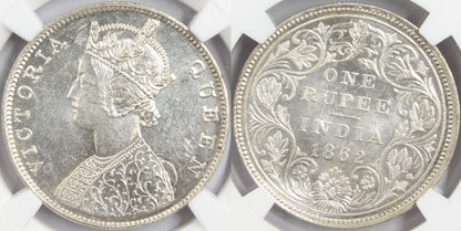 1862 M British India Rupee MINT ERROR Coin NGC MS63