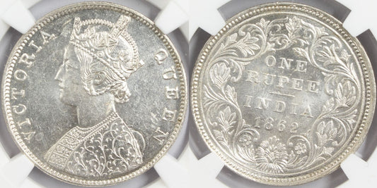 1862 M British India Rupee MINT ERROR Coin NGC MS63