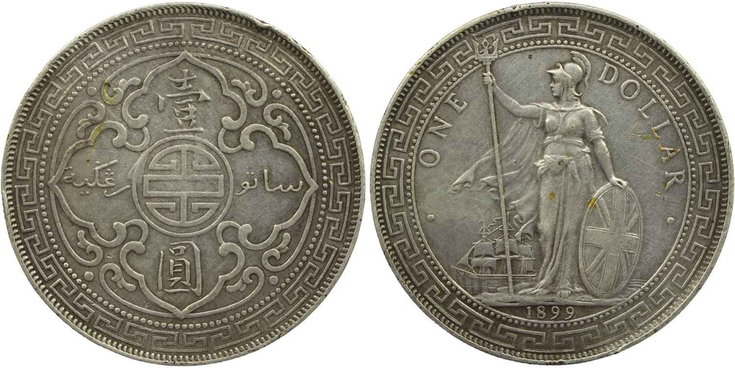 1899 B Great Britain Silver Trade Dollar Coin gVF Details