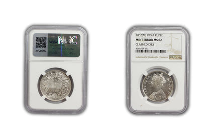 1862 M British India Rupee MINT ERROR Coin NGC MS62