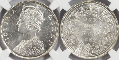 1862 M British India Rupee MINT ERROR Coin NGC MS62