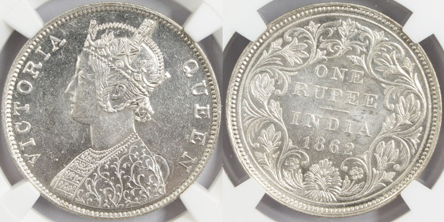1862 M British India Rupee MINT ERROR Coin NGC MS63