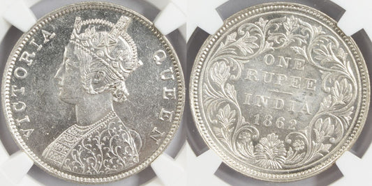 1862 M British India Rupee MINT ERROR Coin NGC MS63
