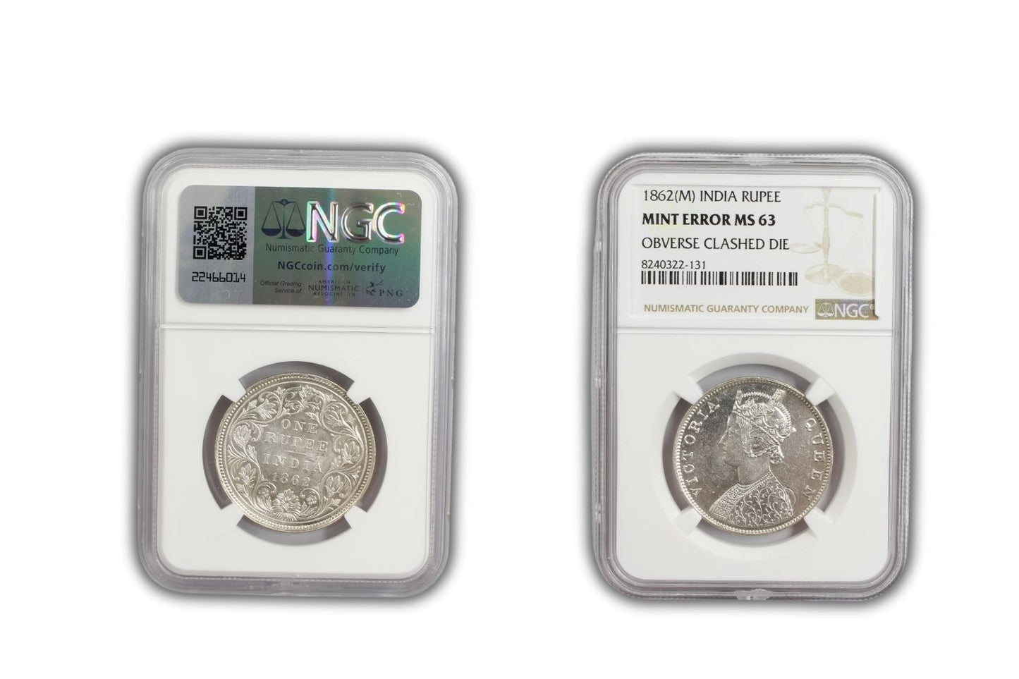 1862 M British India Rupee MINT ERROR Coin NGC MS63