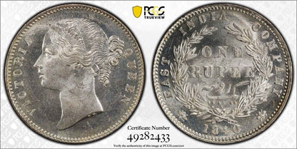1840 India (C or B) Silver Rupee Coin PCGS MS 63