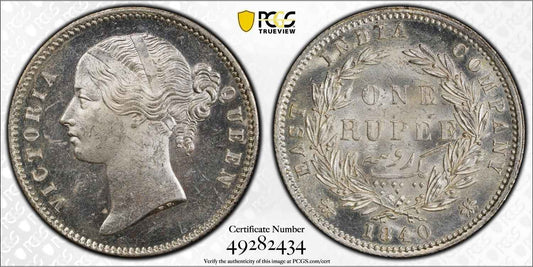 1840 India (C or B) Silver Rupee Coin PCGS MS 63