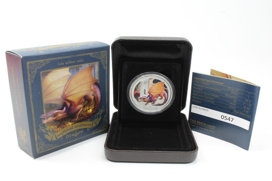 2014 Tuvalu 1 Oz Silver $1 Coin Mythical Creatures Dragon Perth Mint