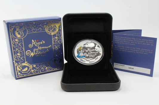 Tuvalu 2015 Alice Adventures in Wonderland Silver 1 Oz $1 Proof Coin 150 Years
