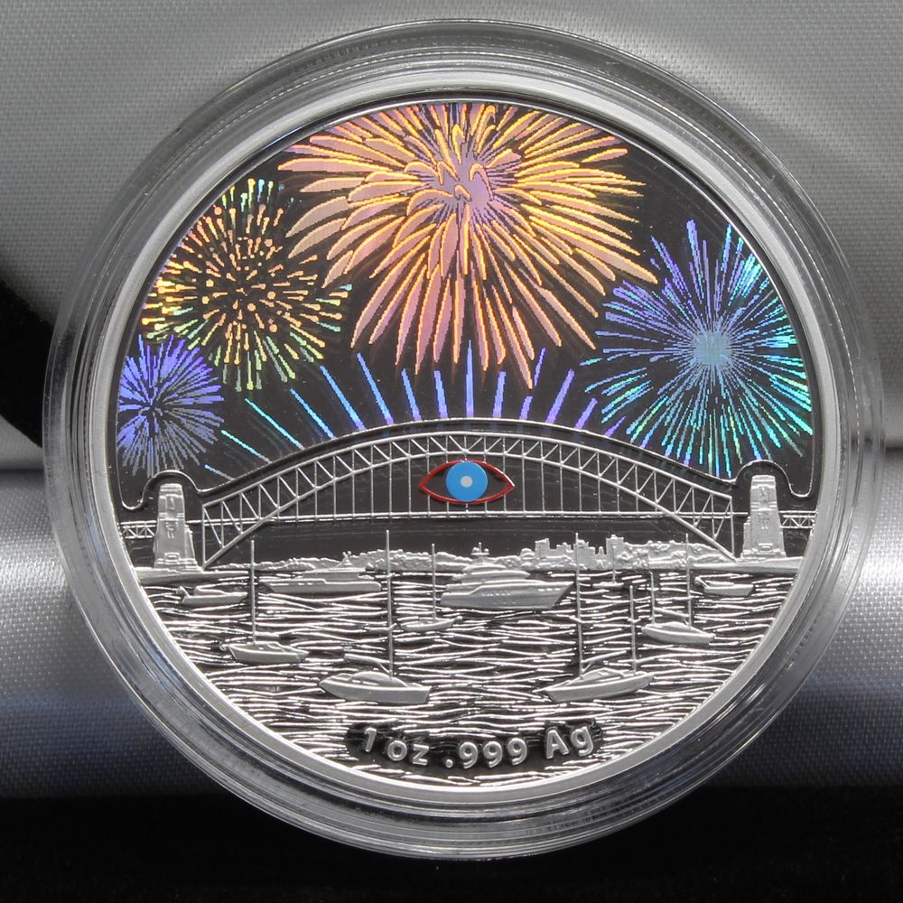 Australia 2014 $1 HOLOGRAPHIC SILVER PROOF COIN - SYDNEY NYE FIREWORKS