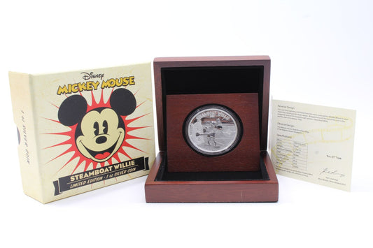 New Zealand 2014 Mickey Mouse Steamboat Willie 1oz Silver $2 Proof Coin