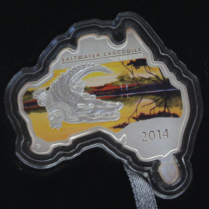 Australia 2014 $1 Crocodile 1 Oz Map Shaped Coin