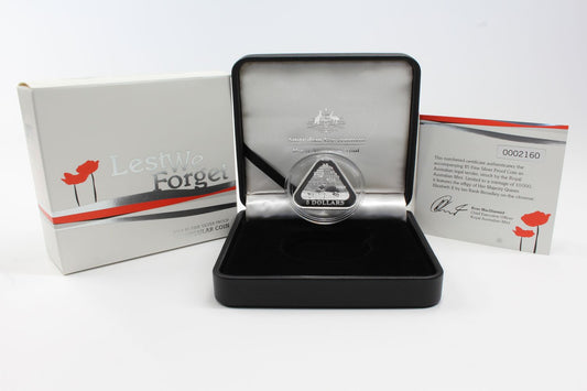 Australia 2014  Lest We Forget $5 Silver 1 Oz Proof Triangular Coin