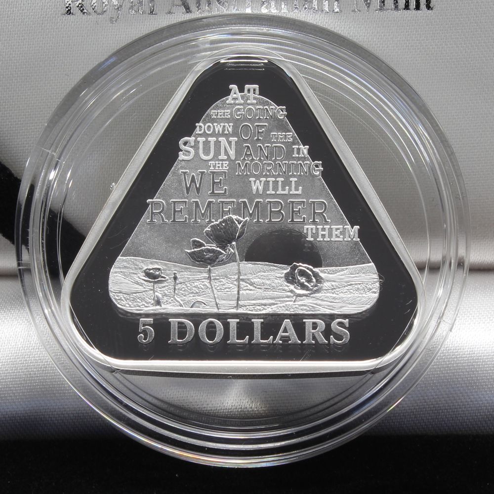 Australia 2014  Lest We Forget $5 Silver 1 Oz Proof Triangular Coin