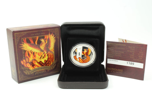 2013 Tuvalu 1 Oz Silver Proof $1 Coin Mythical Creatures Phoenix Perth Mint
