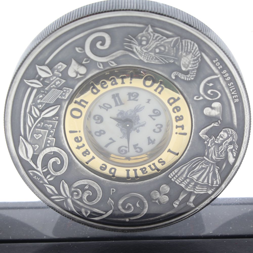 2015 Tuvalu $2 Ann Of Alice Adventures 2 Oz Silver Antiqued Clock Coin