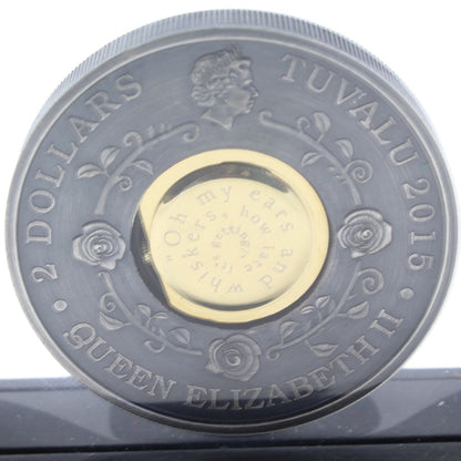 2015 Tuvalu $2 Ann Of Alice Adventures 2 Oz Silver Antiqued Clock Coin