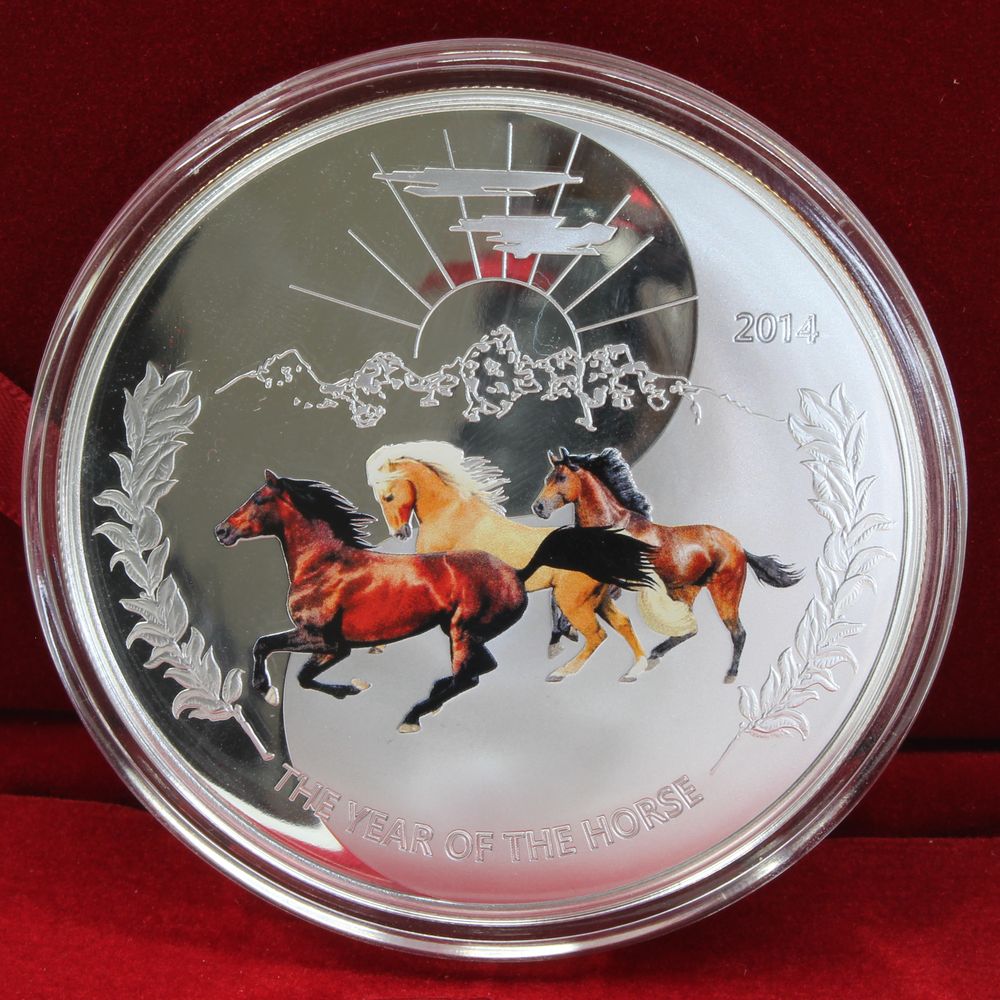 2014 Tokelau Islands Ying Yang Three Horses $1 Silver Coloured Proof Coin