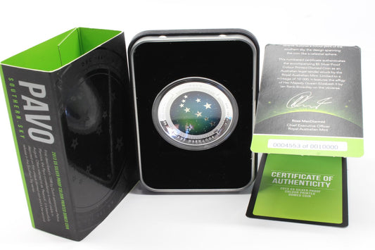 2013 Australia $5 PAVO Southern Sky DOMED 1oz Silver Proof Coloured Coin