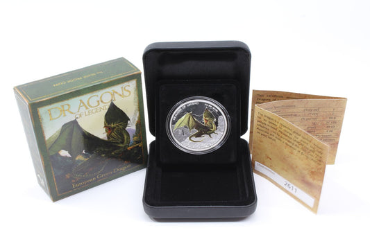 2013 Tuvalu Dragons of Legend European Green Dragon 1oz Silver Proof $1 Coin