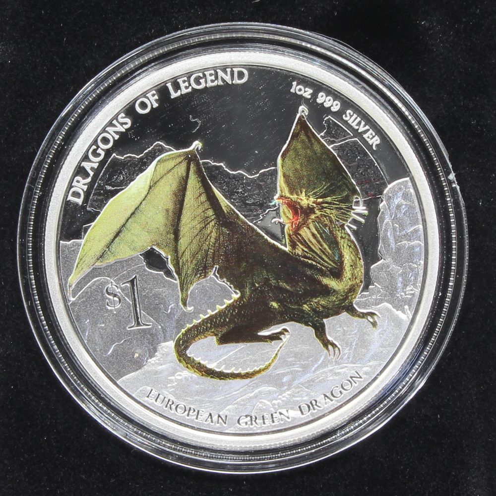 2013 Tuvalu Dragons of Legend European Green Dragon 1oz Silver Proof $1 Coin