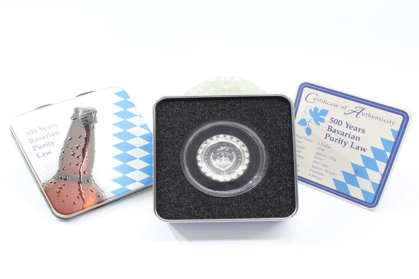 2016 Palau $1 Silver BOTTLE CAP COIN 500 Years Bavarian Purity Law