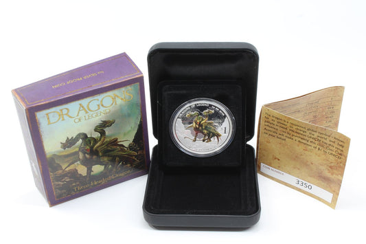 2013 Tuvalu Dragons of Legend Three Headed Dragon 1oz Silver Proof $1 Coin