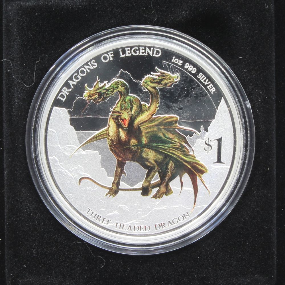2013 Tuvalu Dragons of Legend Three Headed Dragon 1oz Silver Proof $1 Coin