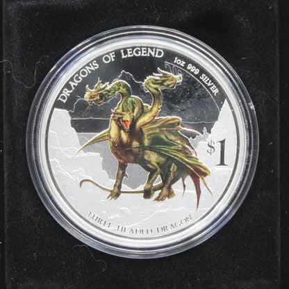 2013 Tuvalu Dragons of Legend Three Headed Dragon 1oz Silver Proof $1 Coin