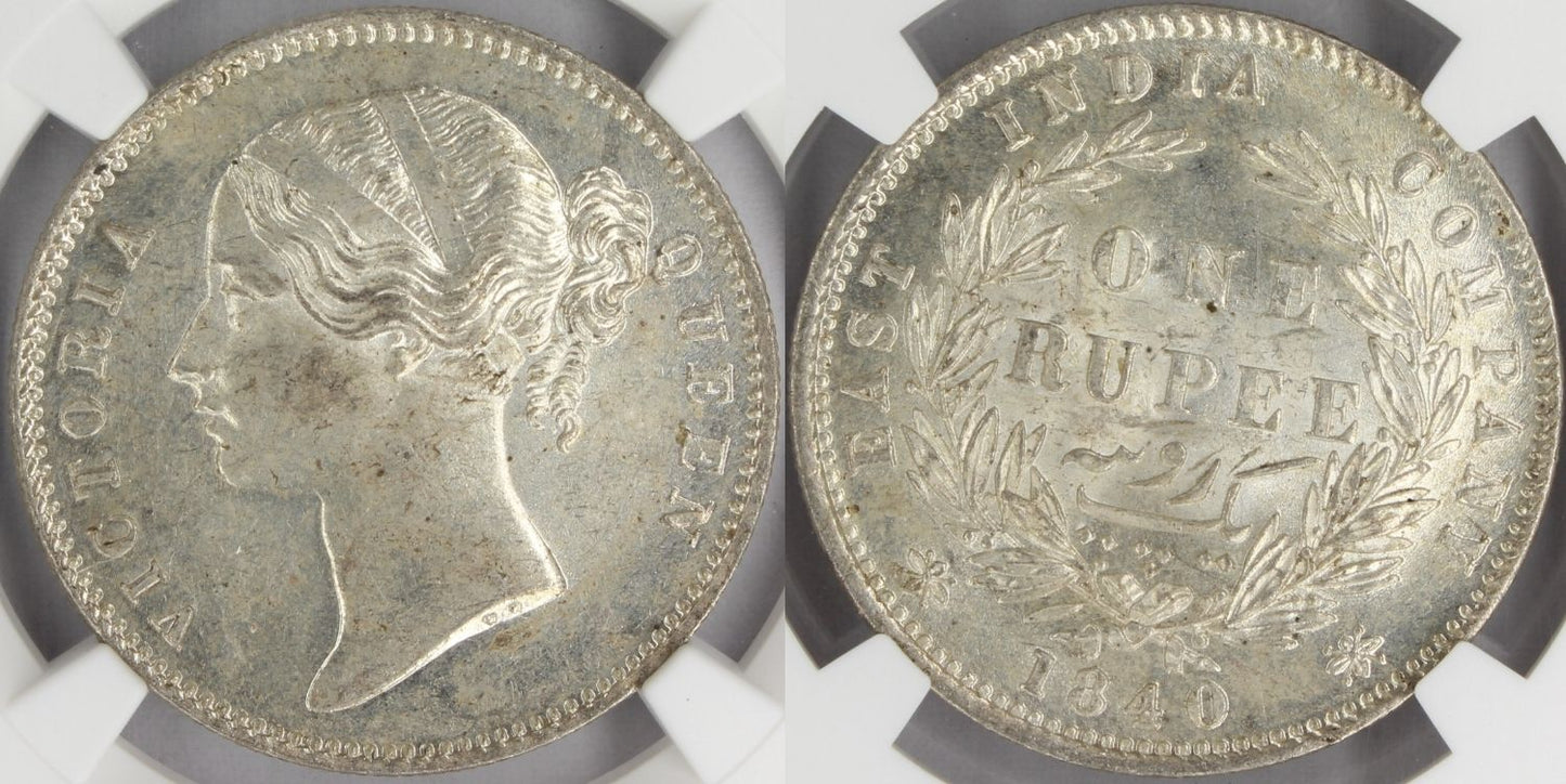 1840 India Silver Rupee Coin NGC MS 63