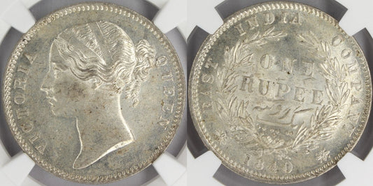 1840 India Silver Rupee Coin NGC MS 63