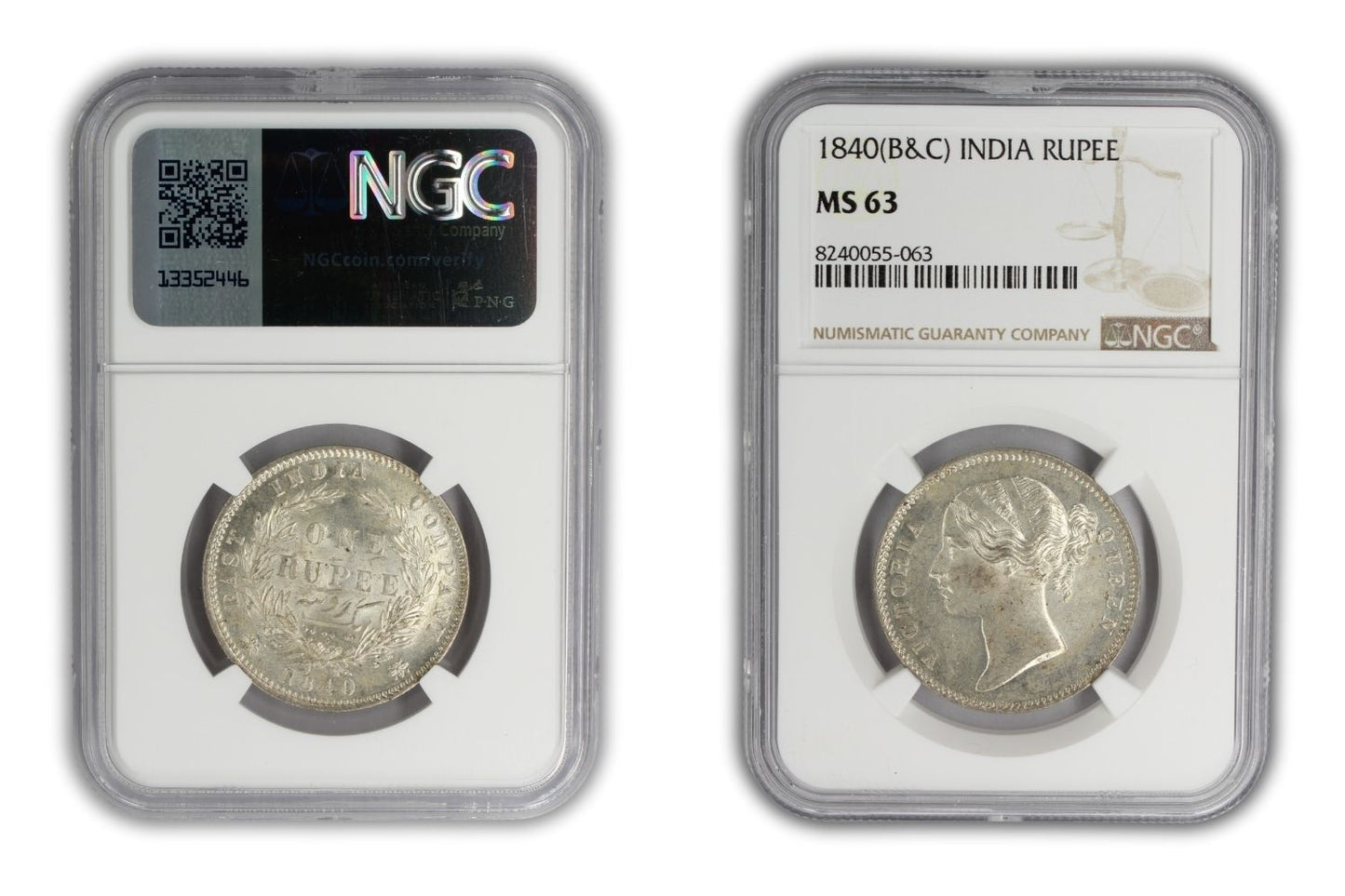 1840 India Silver Rupee Coin NGC MS 63