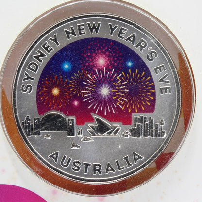 2015 Australia $1 Sydney New Year's EVE Coloured Silver Frosted Coin