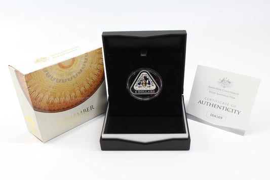 2016 Australia Remember The Fallen $5 Coloured Silver Proof Triangular Coin
