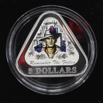 2016 Australia Remember The Fallen $5 Coloured Silver Proof Triangular Coin