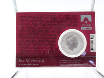 2014 $5 For Valour The Victoria Cross for Australia 1oz Silver Coin on Card
