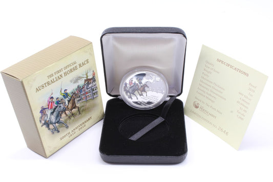 2010 Tuvalu $1 First Official Australian Horse Race 1oz Silver Proof Coin