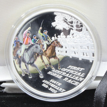 2010 Tuvalu $1 First Official Australian Horse Race 1oz Silver Proof Coin