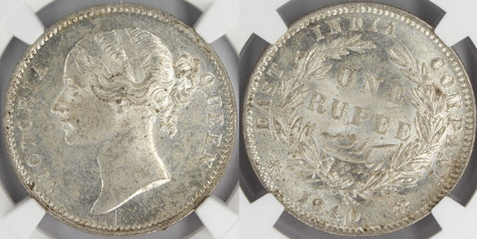 1840 India Silver Rupee Coin NGC MS 63