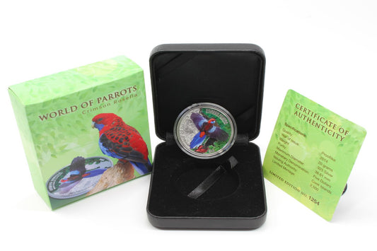 2014 Cook Islands $5 World of Parrots: Crimson Rosella Silver 3D Coin