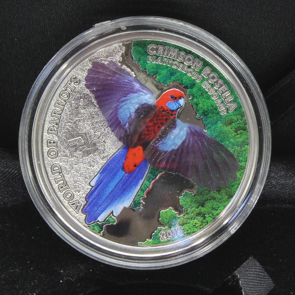 2014 Cook Islands $5 World of Parrots: Crimson Rosella Silver 3D Coin