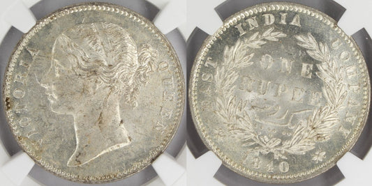 1840 India Silver Rupee Coin NGC MS 63