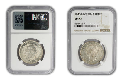 1840 India Silver Rupee Coin NGC MS 63