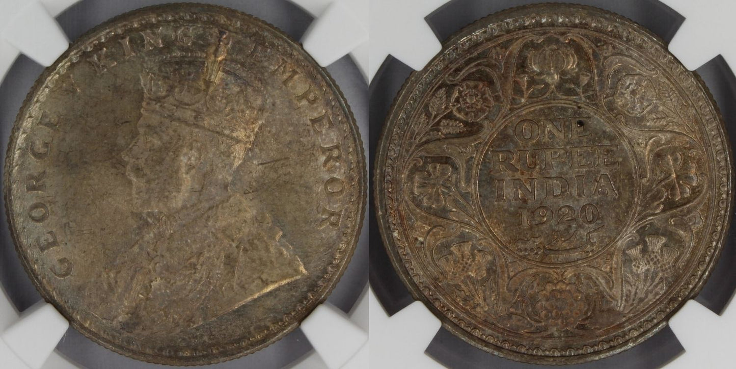 1920 (C) India Silver Rupee Coin NGC MS64