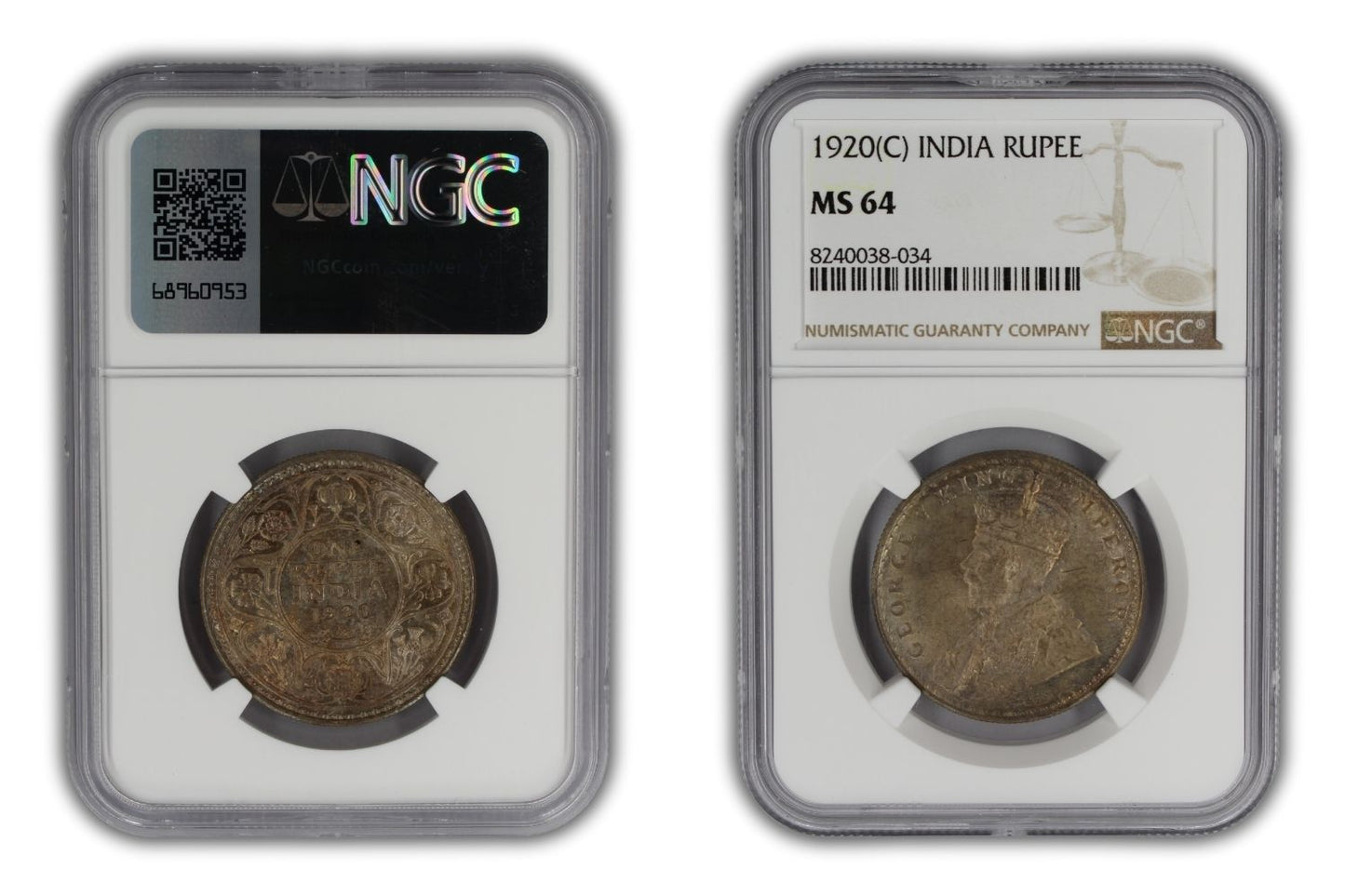 1920 (C) India Silver Rupee Coin NGC MS64