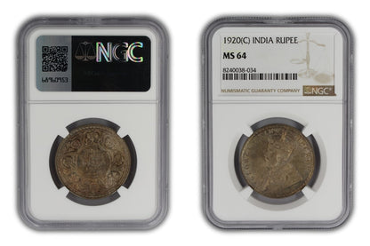 1920 (C) India Silver Rupee Coin NGC MS64